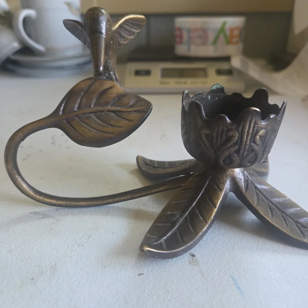 Vintage Andrea by Sadek Brass Hummingbird Flower Lamp Night Light BASE ONLY